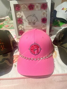 Pink Monogram custom @blingqueendee Baseball Cap with Rhinestone Trim&Chrystals